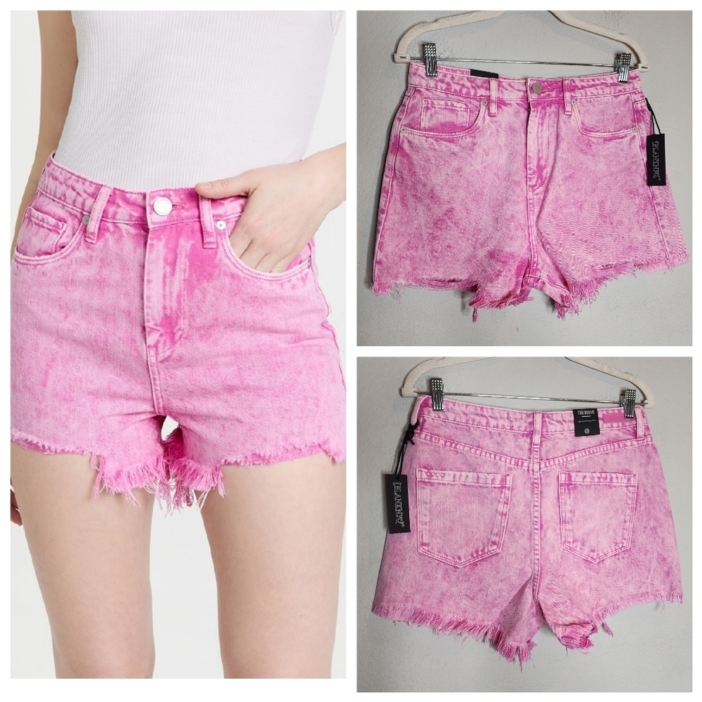 NWT BLANK NYC Pink Flamingo High Rise Ribcage Denim Shorts. Size 28